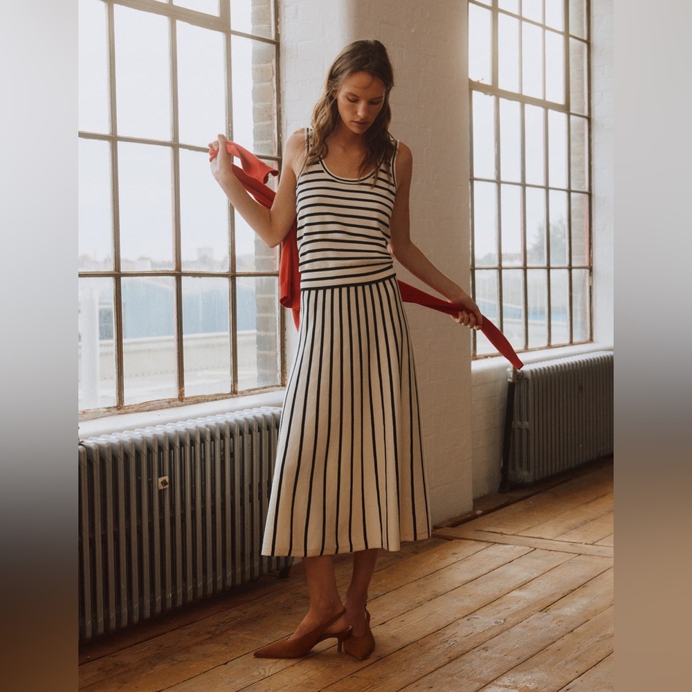 Boden Cream and Black Striped Knit Tank Top